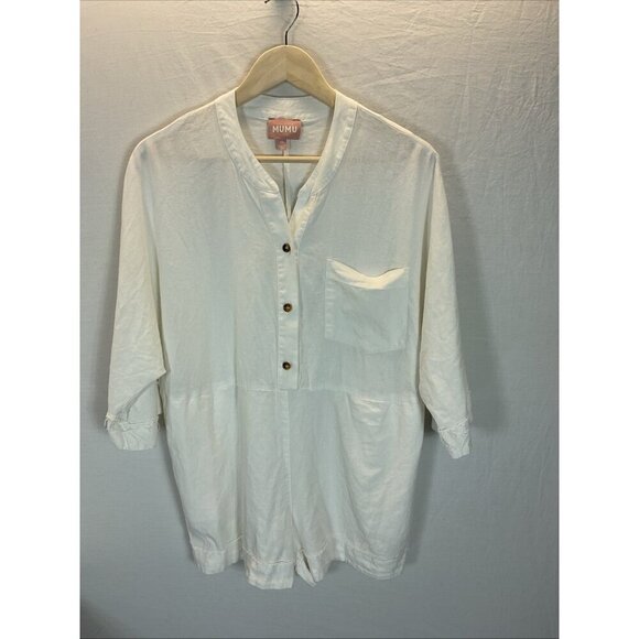 Show Me Your MuMu Pants - Show Me Your MuMu Linen Blend Romper Playsuit Oversized White size M